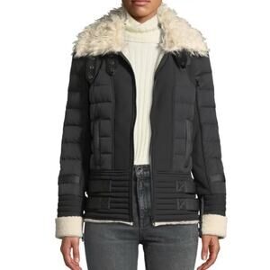 Blanc Noir Faux Fur Faux Leather MOTO PUFFER Size Medium